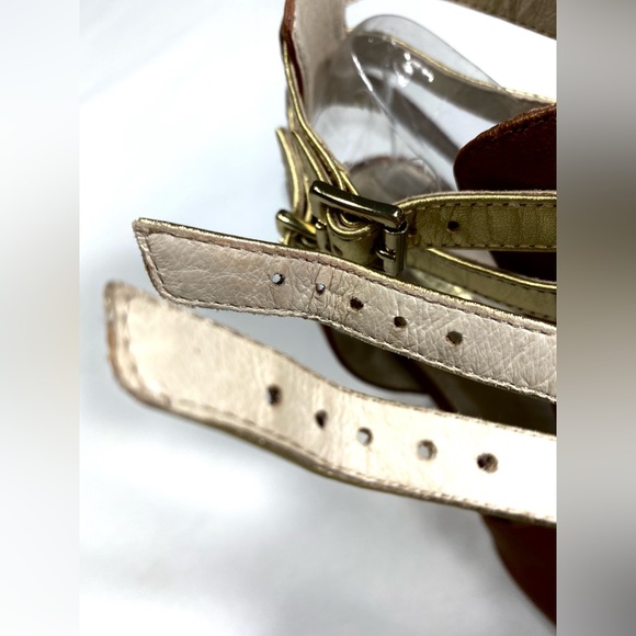 Louise et Cie Cut-Out Double Ankle Strap Heels Sandals 9M Brown Gold - Picture 6 of 15